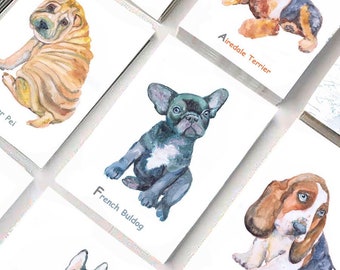 ABC Flash Cards Dog Breeds Alphabet, Animals Watercolor Painting, Montessori Wall Art Playroom Nursery decor Print