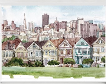 San Francisco Art Print Painted Ladies Alamo Square Watercolor California Painting
