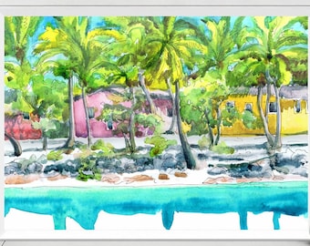 Punto Cana Art Print, Caribbean Palm Tree Beach Wall Art, Dominican republic Watercolor Painting