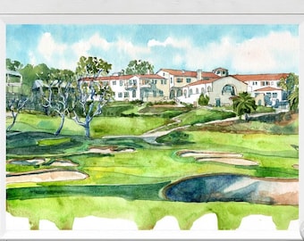 Riviera country Golf Art Print Watercolor Painting California Travel Poster