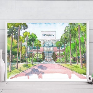 Stampa ad acquerello dello stadio dell'Università della Florida, arte murale uf