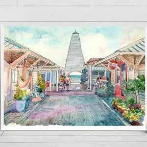 30a Stampa artistica Florida Seaside, Coleman Beach Pavilion Acquerello dipinto FL Wall art