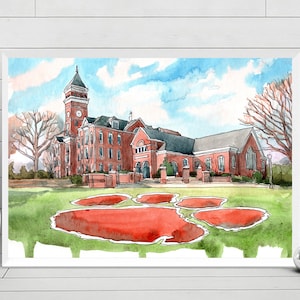 Clemson university Art Print Painting, Tillman Hall Watercolor Poster, Graduation gift , South Carolina wall art