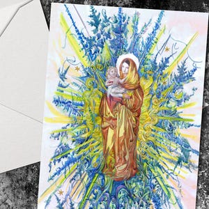 Pacchetto di biglietti di auguri cristiani della Vergine Maria, biglietti di auguri artistici acquerellati, biglietti acquerellati cattolici 5x8 di Valentina Ra