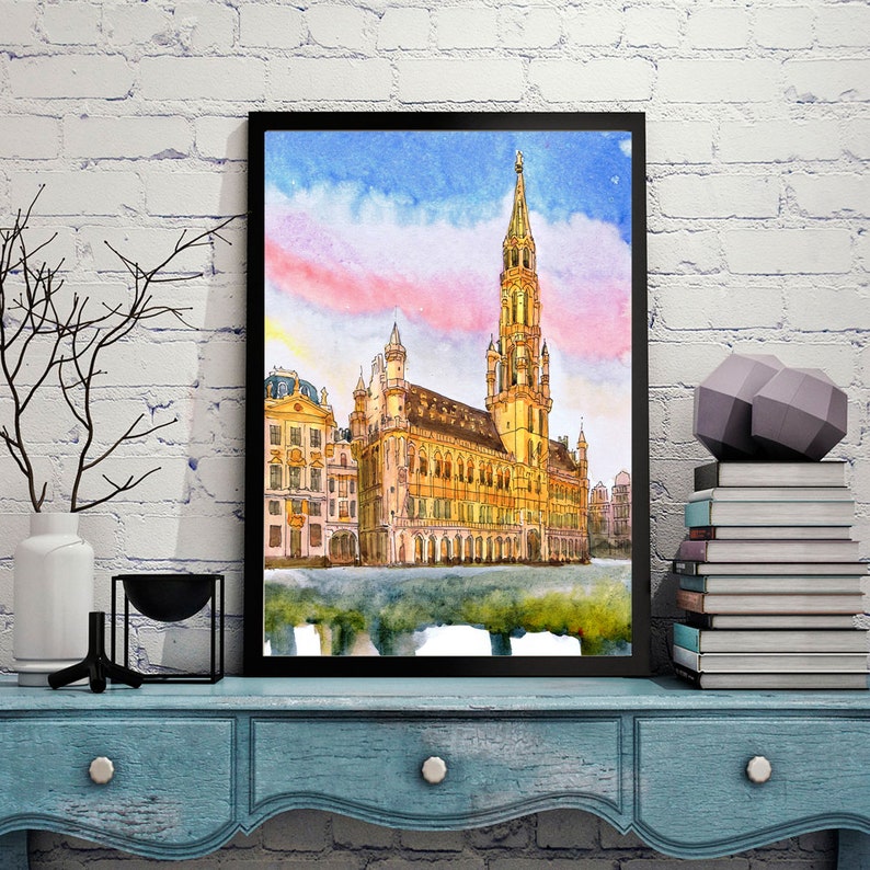 Brussels Belgium Watercolor Painting European Print Wall Etsy