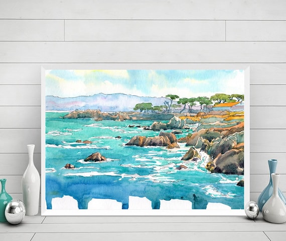 Carmel-by-the-Sea Watercolor Print from Original Painting by Valentina Ra: California Coast Art