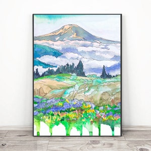 Mount Saint Helens Print from Original Watercolor; 8 x 10 or 5 x 7 inches; Landscape Print; Mountain Decor; Nature Inspired Art