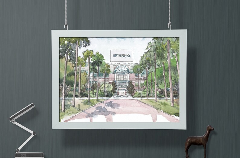University of Florida Art, akvarellmålning av stadion, väggkonst från University of Florida bild 5