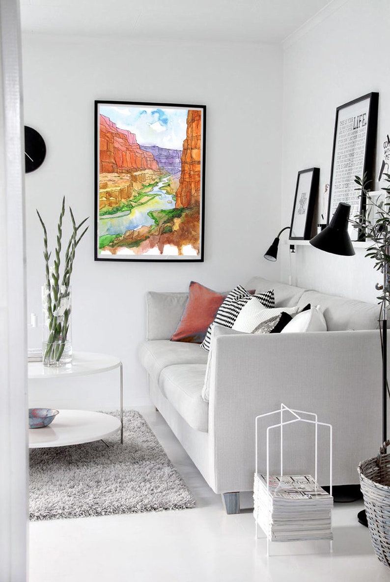 Grand canyon Art Print National park Poster, Reizen Arizona Schilderij Aquarel landschap, Wandelen kunst aan de muur door Valentina Ra afbeelding 7