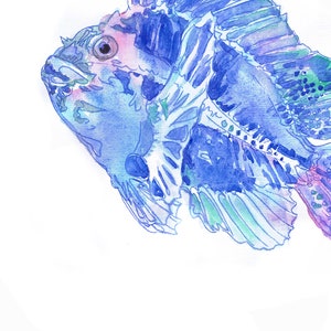 May include: A watercolor painting of a blue and purple x-ray fish with the text "X-ray fish" below it.