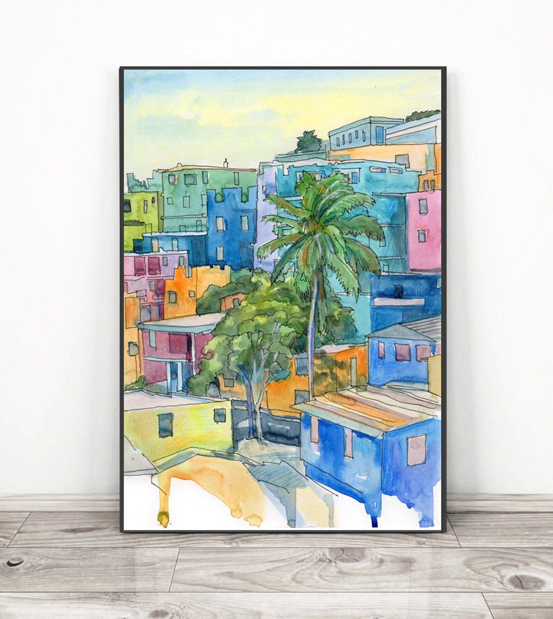 San Juan Puerto Rico Art, Abstract Cityscape Wall Art, City Watercolor ...