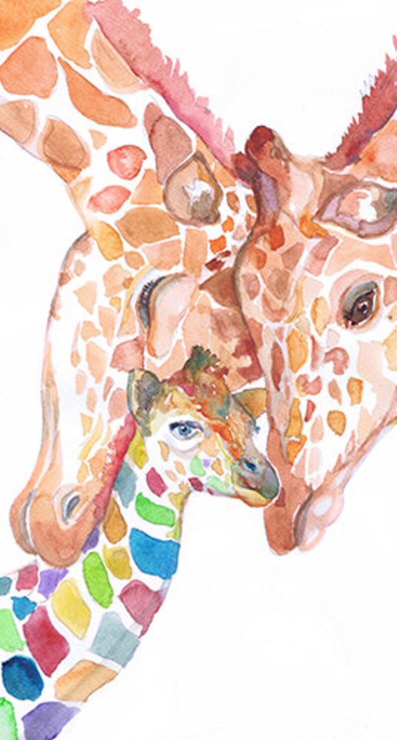 Rainbow Baby Giraffe Nursery Decor Safari Animals Watercolor | Etsy