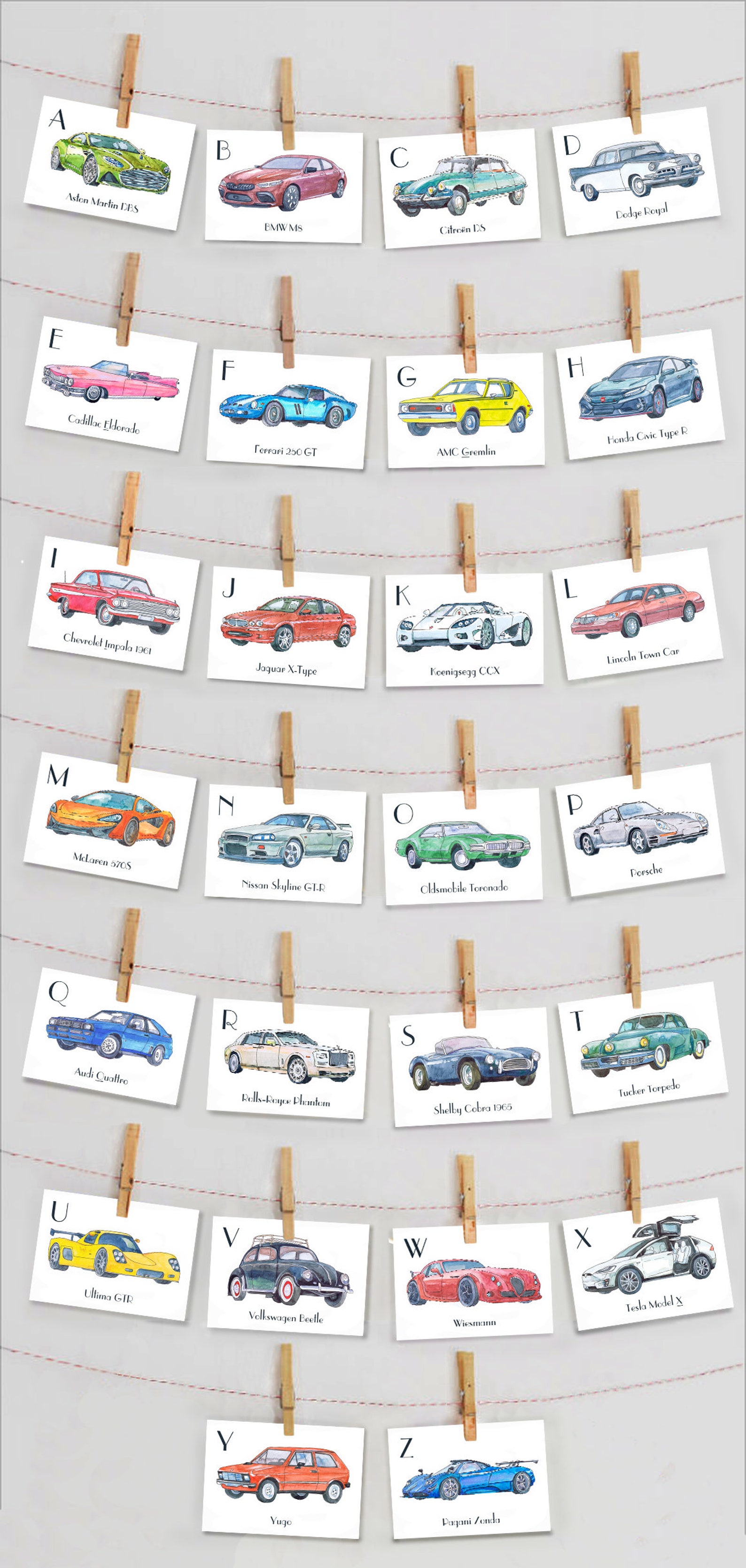 Old Car Art Gallery Wall Set of 6 Prints Classic Car Decor Etsy