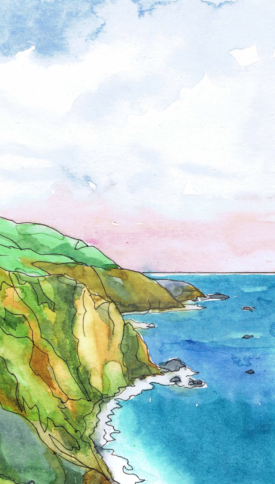Big Sur Wall Art Watercolor Painting Seascape Print Etsy