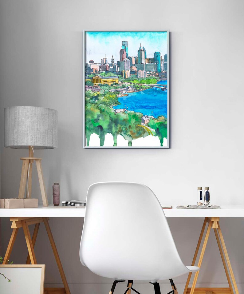 Philadelphia art Print Skyline Pennsylvania Watercolor Etsy