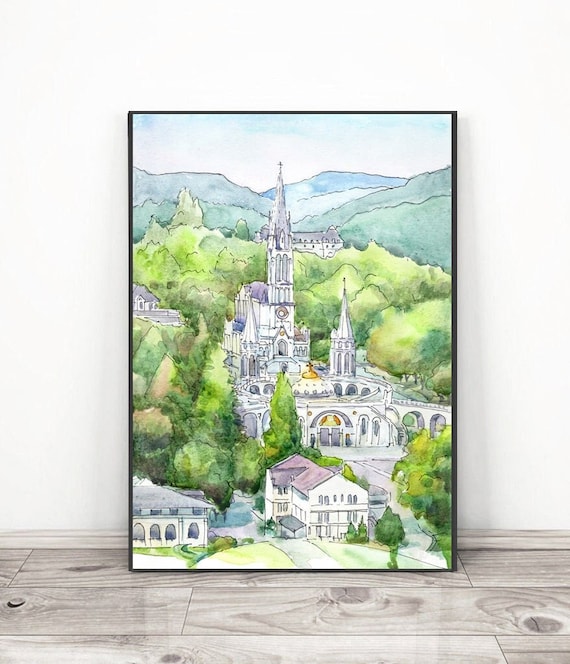 水彩画 教会のある通り　 フランス 水彩画 教会のある通り フランス Watercolor painting road to church