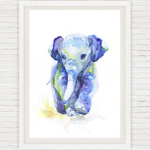 Baby Elephant Art, Watercolor Painting, Baby Boy Nursery Decor, Girl, Elephant Print, Wall art, baby Gift ideas, Animal Prints Watercolour image 2