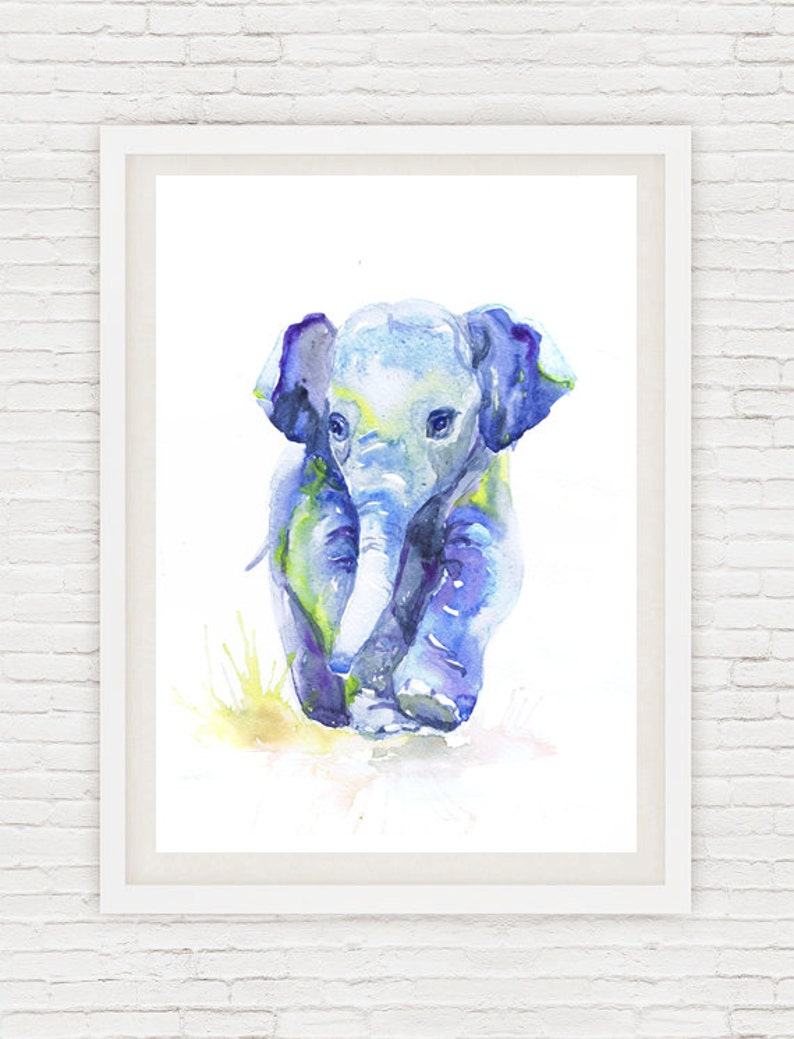 Baby Elephant Art, Aquarelle, Baby Boy Nursery Decor, Fille, Elephant Print, Art mural, bébé Idées cadeaux, Animal Prints Aquarelle image 2