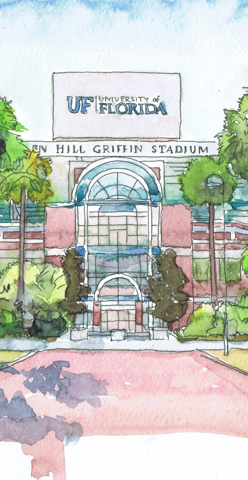 University of Florida Art, akvarellmålning av stadion, väggkonst från University of Florida bild 8