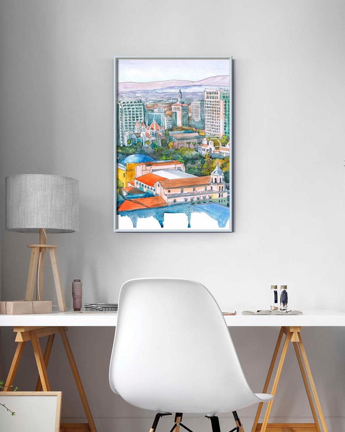San Jose California Art Print Skyline Watercolor Painting Etsy