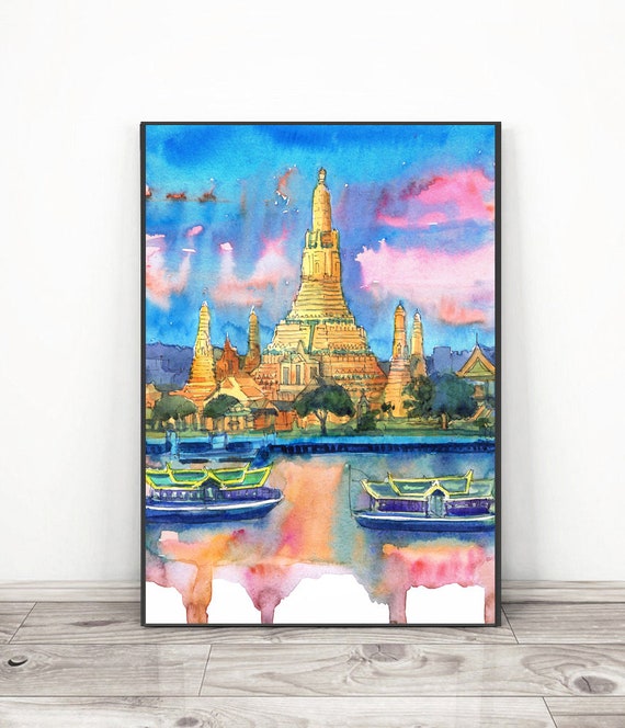 Bangkok Thai Art Print Thailand Wall Art Watercolor Asian Etsy