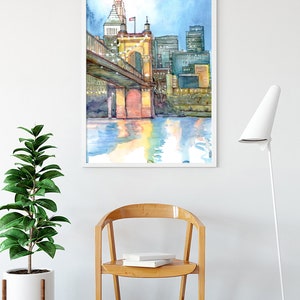 Cincinnati Skyline Wall Art Print Watercolor Painting - Etsy