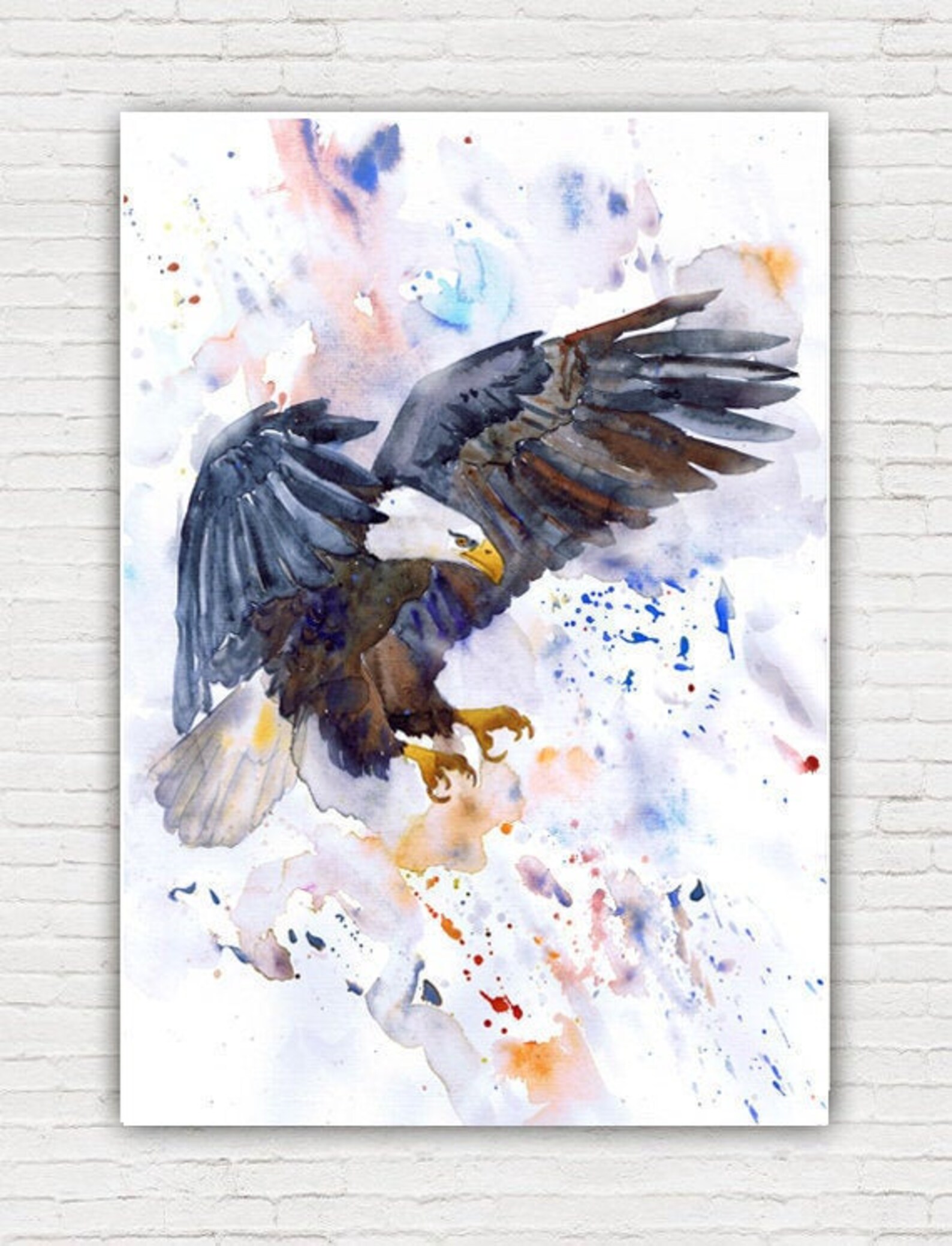 Bald Eagle Painting Watercolor American Eagle Art work Bird Etsy