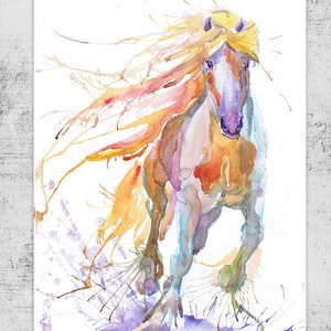 Watercolor Horse Painting Print, Gift for horse lover, Equestrian wall art, Wild horse Art, Equine