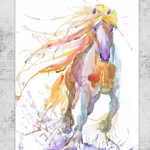 Aquarelle Cheval Peinture Impression, Cadeau pour amoureux des chevaux, Art mural équestre, Art du cheval sauvage, Equine image 1