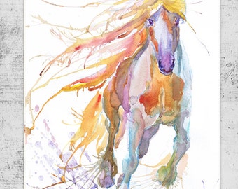 Stampa di un dipinto di cavallo ad acquerello: arte murale equestre