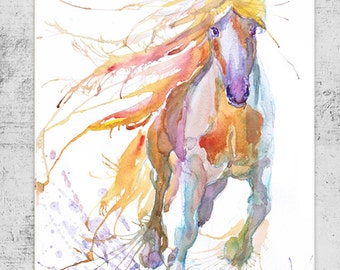 Watercolor Horse Painting Print, Gift for horse lover, Equestrian wall art, Wild horse Art, Equine