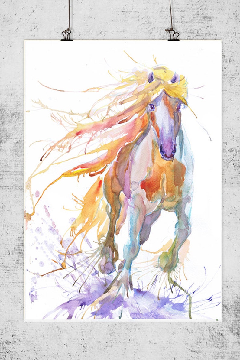 Aquarelle Cheval Peinture Impression, Cadeau pour amoureux des chevaux, Art mural équestre, Art du cheval sauvage, Equine image 1