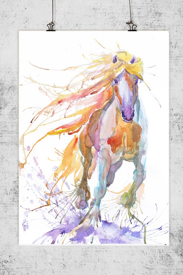 水彩画の馬の絵画プリント：馬術壁アート - Etsy 日本