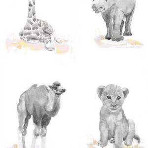 Neutral Nursery Decor, Set of 3 prints, Baby Animals Nursery, Watercolor Painting, Safari Wall Art Watercolour Print, New baby Gift, Gray image 7