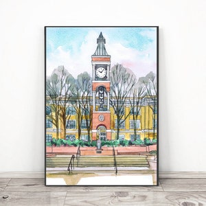 Sam Houston State Universität Kunstdruck, Huntsville, Texas Wand Kunst Aquarell Stadtbild, Graduierung Print
