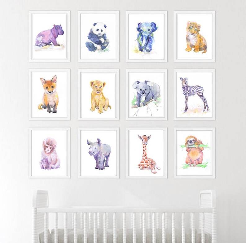 Baby Animals Nursery Decor Set of 12 Prints Watercolor - Etsy