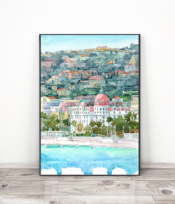 ニースフランスのアートプリント水彩画の旧市街の絵画、ヨーロッパの