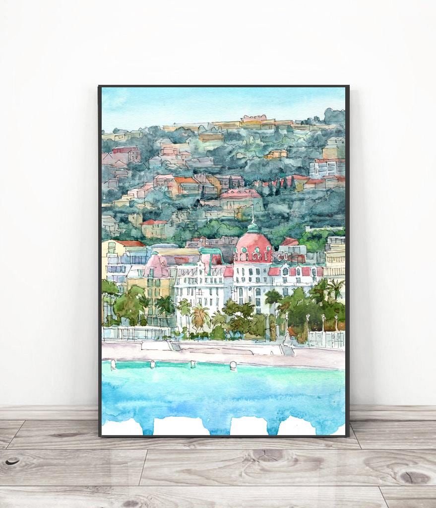 ニースフランスのアートプリント水彩画の旧市街の絵画、ヨーロッパの