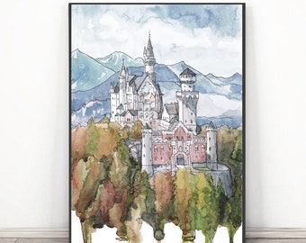 ノイシュヴァンシュタイン城の絵画、城壁アート ヨーロッパ - ドイツ
