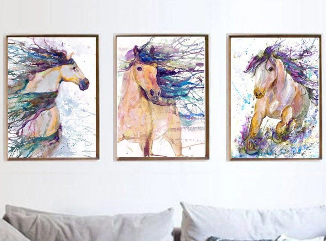 Horse Wall Art Watercolor Painting, Set of 3 Prints Equestrian Gifts - Etsy