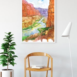 Grand canyon Art Print National park Poster, Reizen Arizona Schilderij Aquarel landschap, Wandelen kunst aan de muur door Valentina Ra afbeelding 5