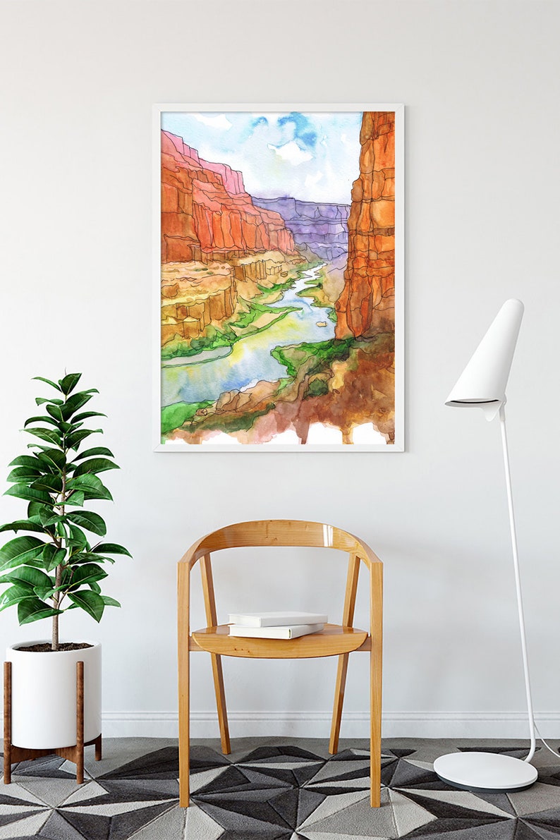 Grand canyon Art Print National park Poster, Travel Arizona Painting Watercolor landscape, Hiking wall art by Valentina Ra image 5