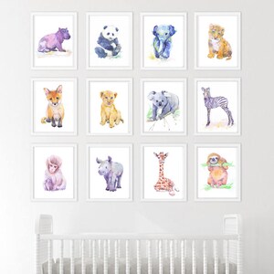 Baby Elephant Art, Aquarelle, Baby Boy Nursery Decor, Fille, Elephant Print, Art mural, bébé Idées cadeaux, Animal Prints Aquarelle image 6