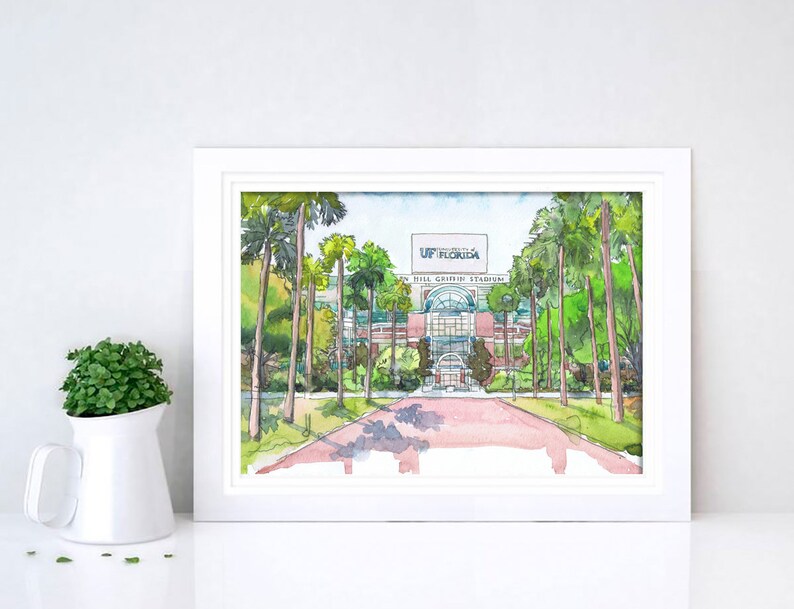University of Florida Art, akvarellmålning av stadion, väggkonst från University of Florida bild 6