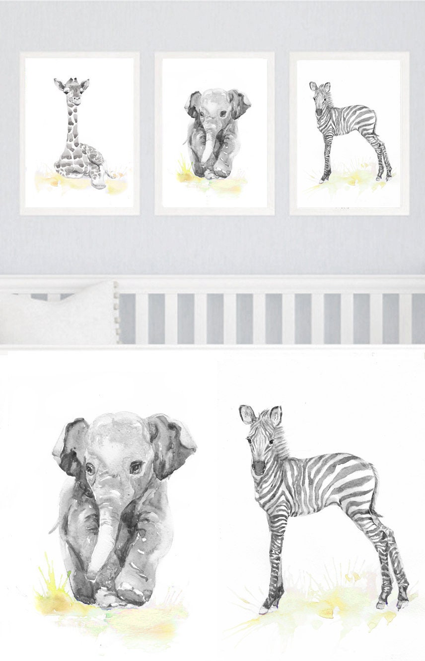 Yellow Nursery Decor 3 pieces Wall Art Baby Animals Neutral Etsy