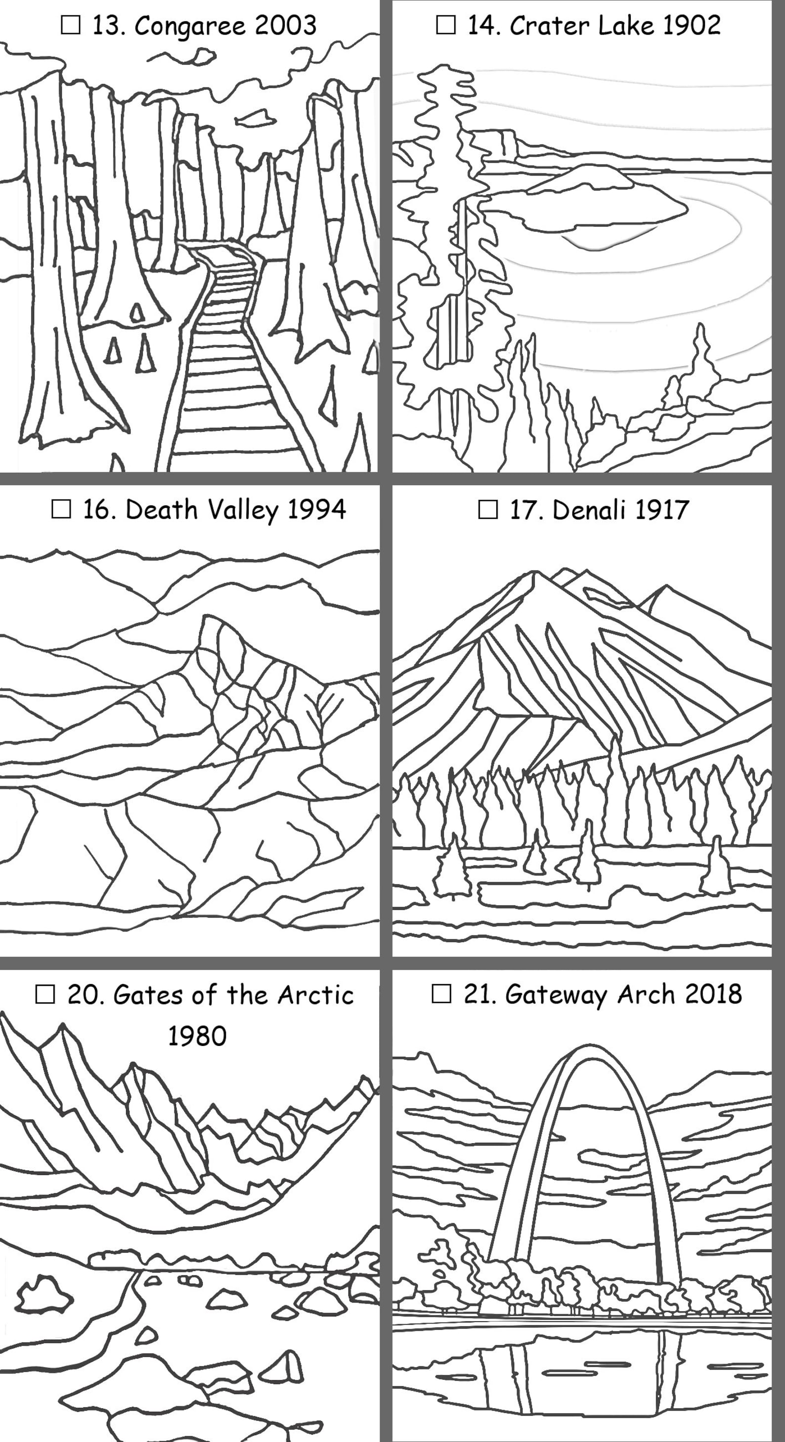 National Park Printable Map With Checklist Black and White US - Etsy
