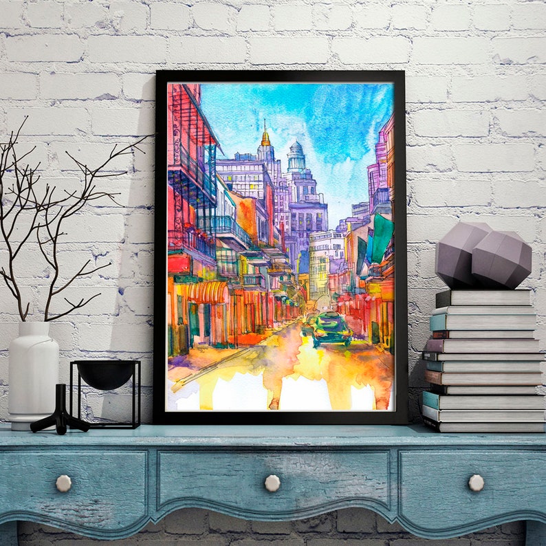 New Orleans Skyline Art Print, City Art Watercolor Painting Landscape, Louisiana Cityscape Wall art image 4