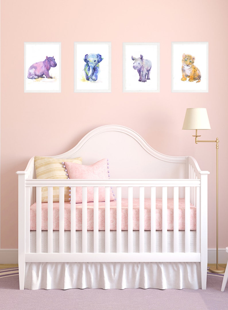 Baby Elephant Art, Aquarelle, Baby Boy Nursery Decor, Fille, Elephant Print, Art mural, bébé Idées cadeaux, Animal Prints Aquarelle image 9