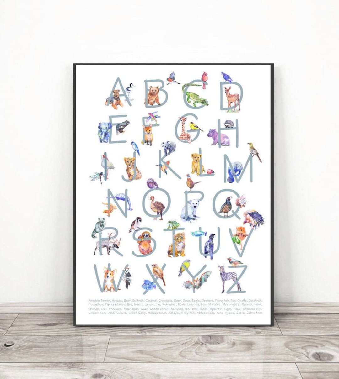Animal Alphabet Poster, Watercolor ABC Homeschool Chart, Nursery Art ...