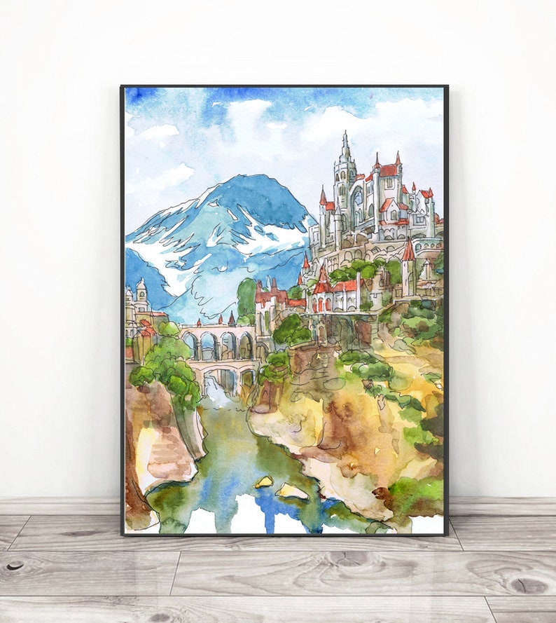 Château de sorcière Art Set de 3 estampes Fantastique Ville Art, Paysage fantastique Aquarelle Peinture Jeu Décor Voyage Imprimer Affiches de Jeux Vidéo image 6